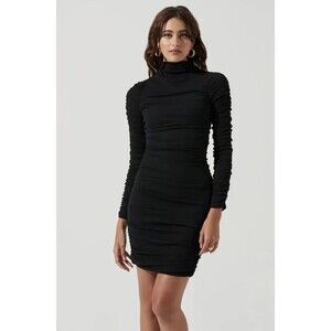 ASTR the Label Black Mini Dress Bodycon Gathered Sides/Sleeves Ruching NEW NWT